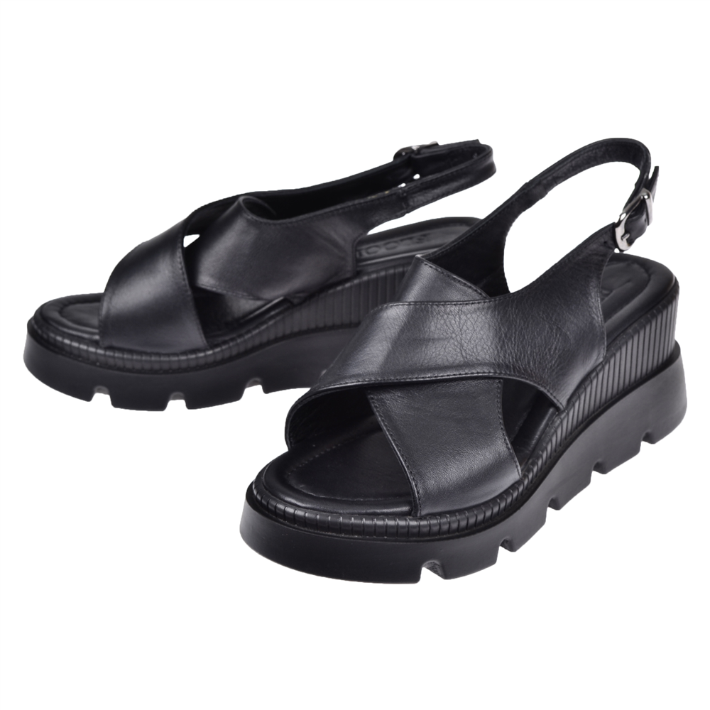Floor Hakiki Deri Kalın Taban Kadın Sandalet MAK-2005   SİYAH