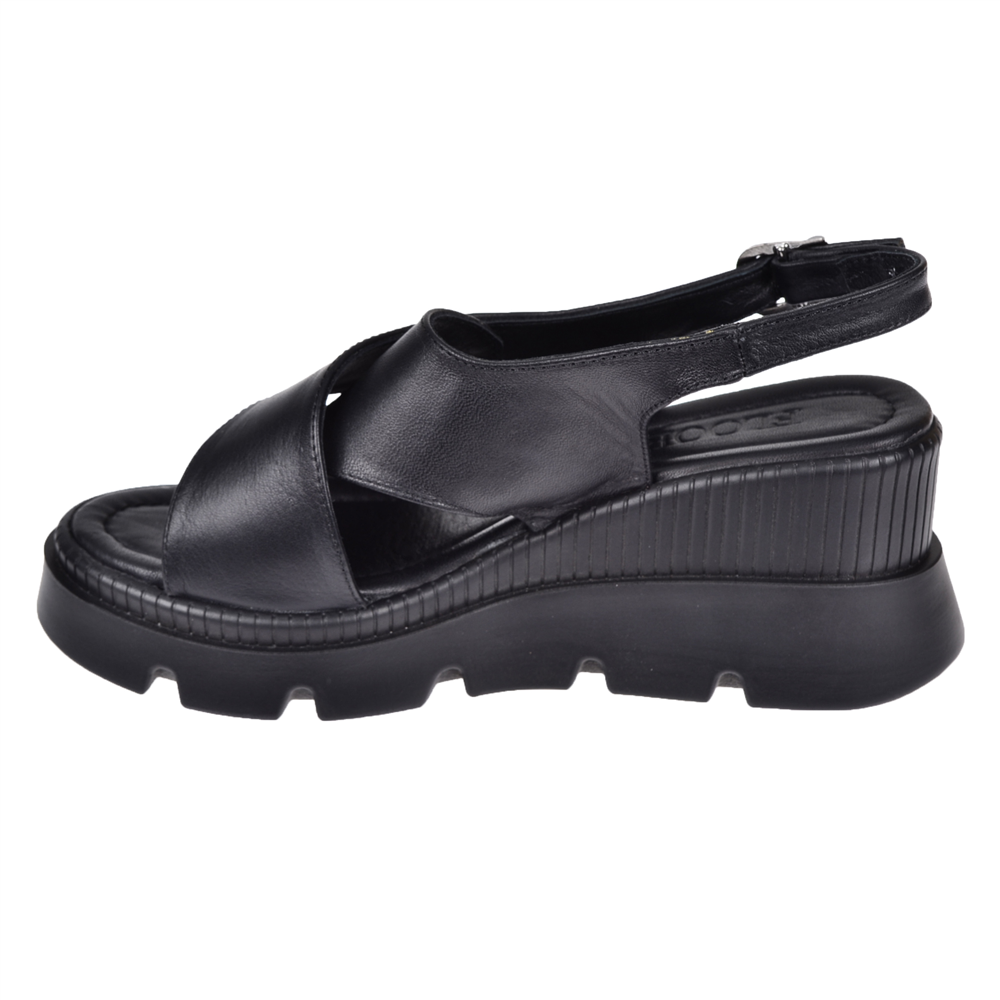 Floor Hakiki Deri Kalın Taban Kadın Sandalet MAK-2005 SİYAH