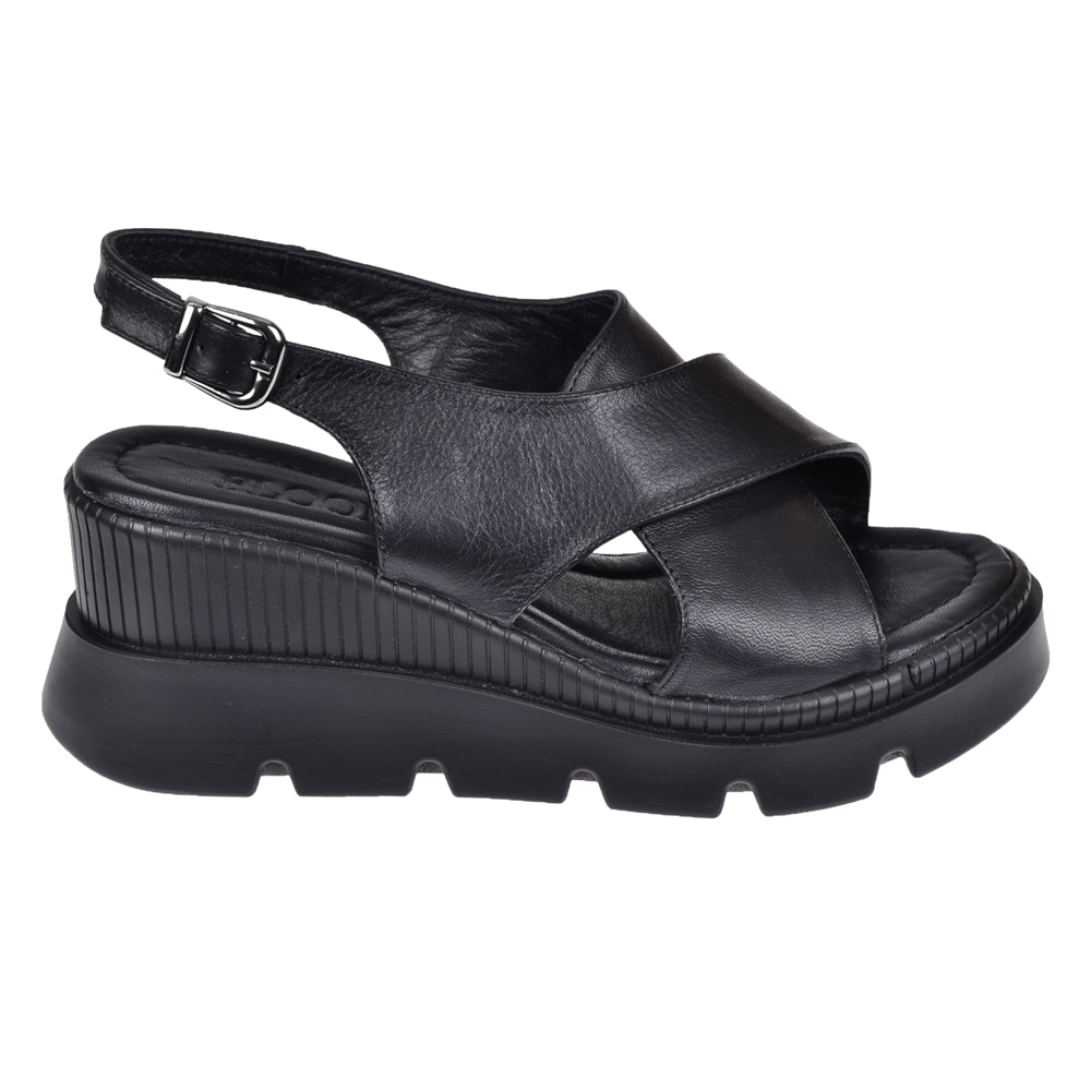 Floor Hakiki Deri Kalın Taban Kadın Sandalet MAK-2005   SİYAH