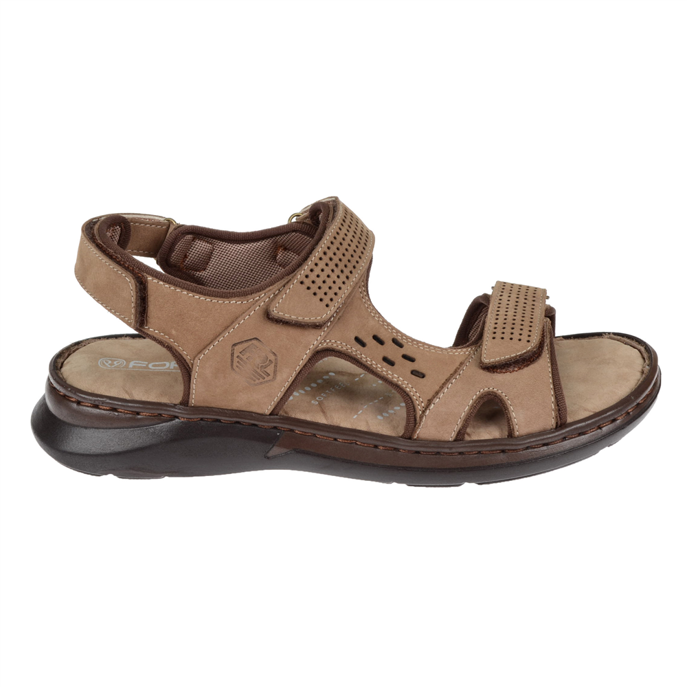 Forelli Hakiki Deri Comfort Cırtlı Erkek Sandalet FOR-40526 KUM NUBUK