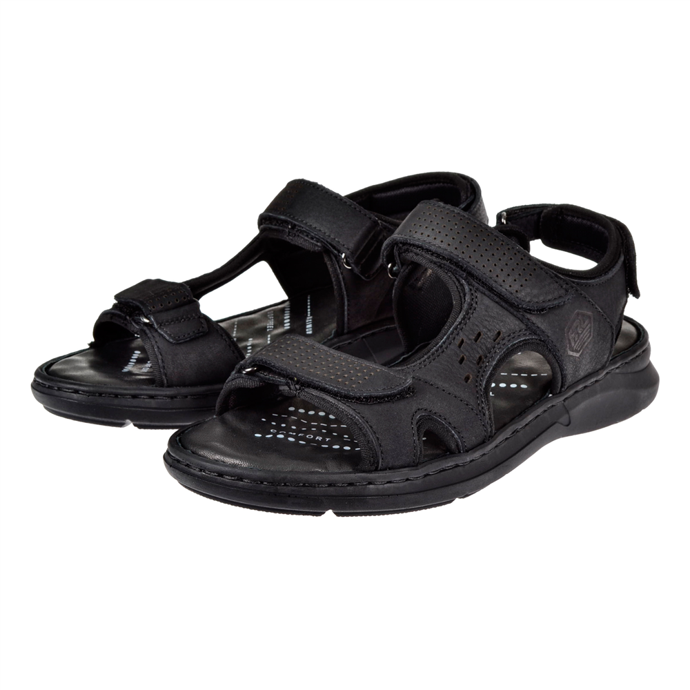 Forelli Hakiki Deri Comfort Cırtlı Erkek Sandalet FOR-40526 SİYAH NUBUK
