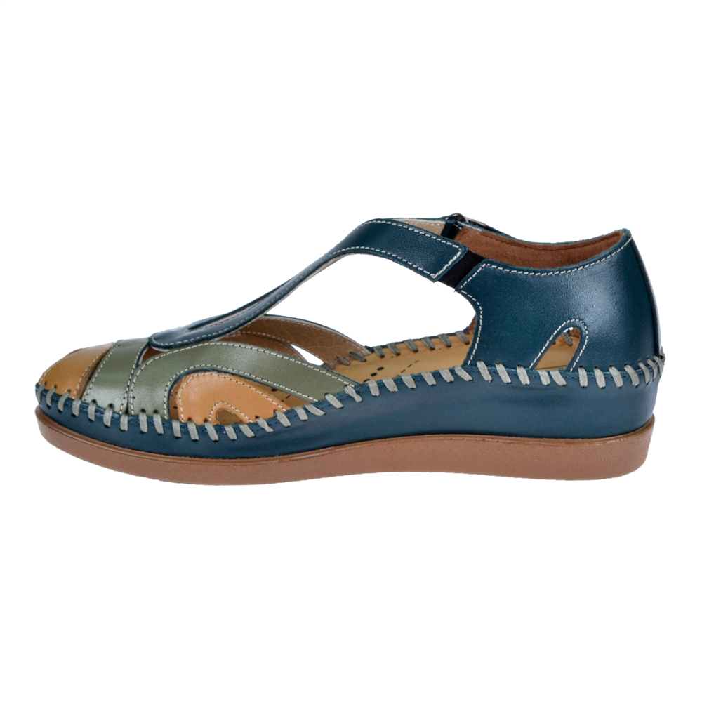 Forelli Hakiki Deri Comfort Kadın Sandalet FOR-22521 KOT MAVİ