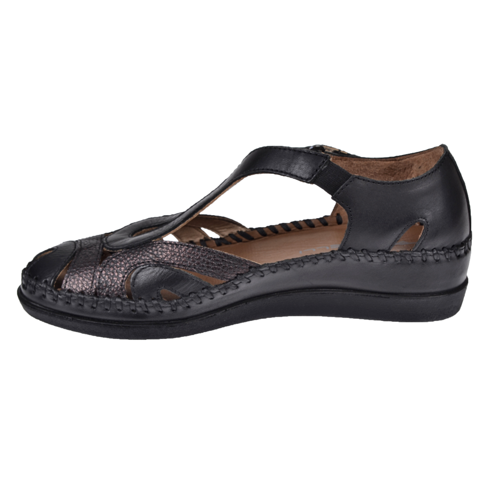 Forelli Hakiki Deri Comfort Kadın Sandalet FOR-22521   SİYAH BASKI
