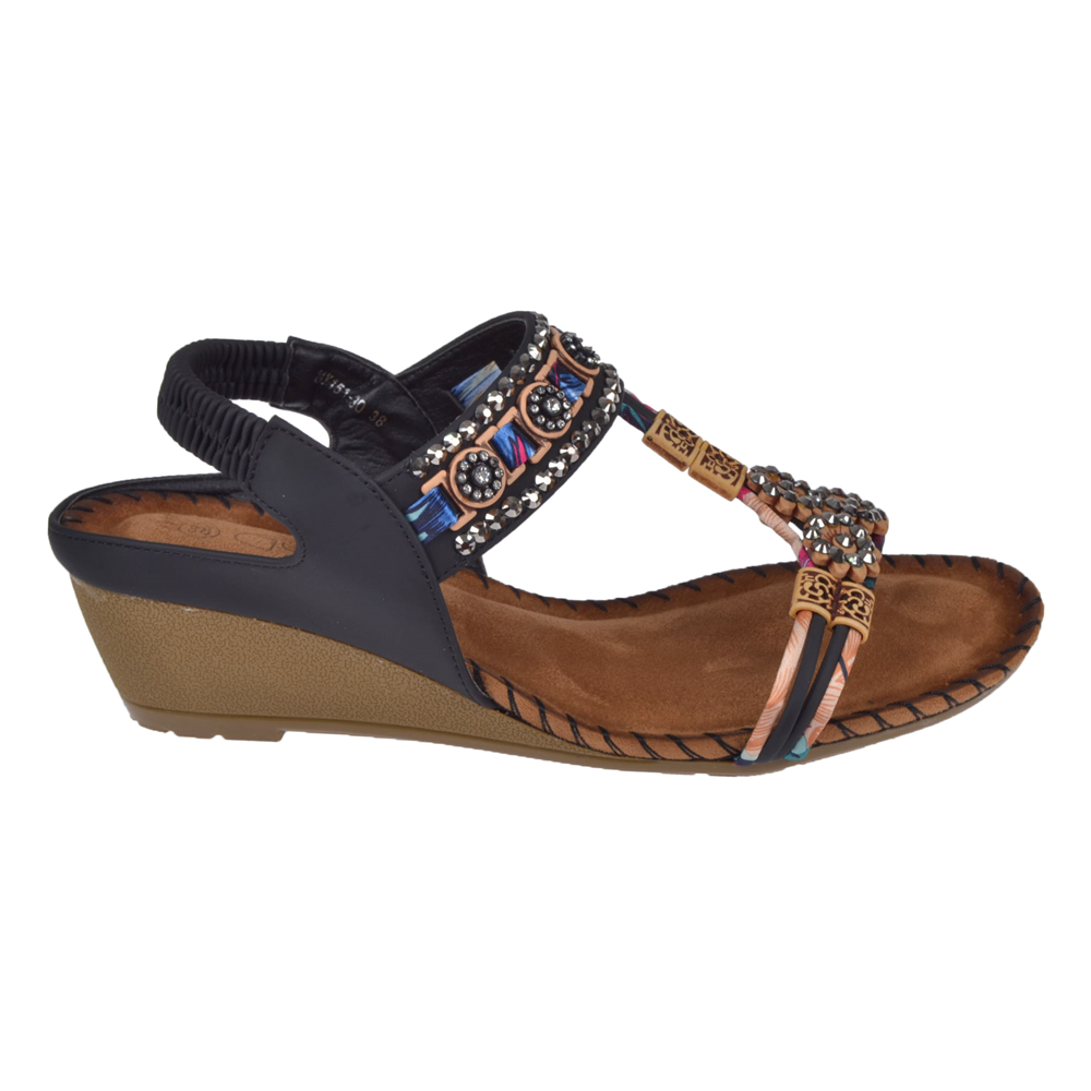 Guja Dolgu Taban Taşlı Kadın Sandalet GJ-15130 SİYAH