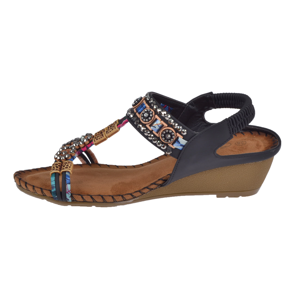 Guja Dolgu Taban Taşlı Kadın Sandalet GJ-15130 SİYAH