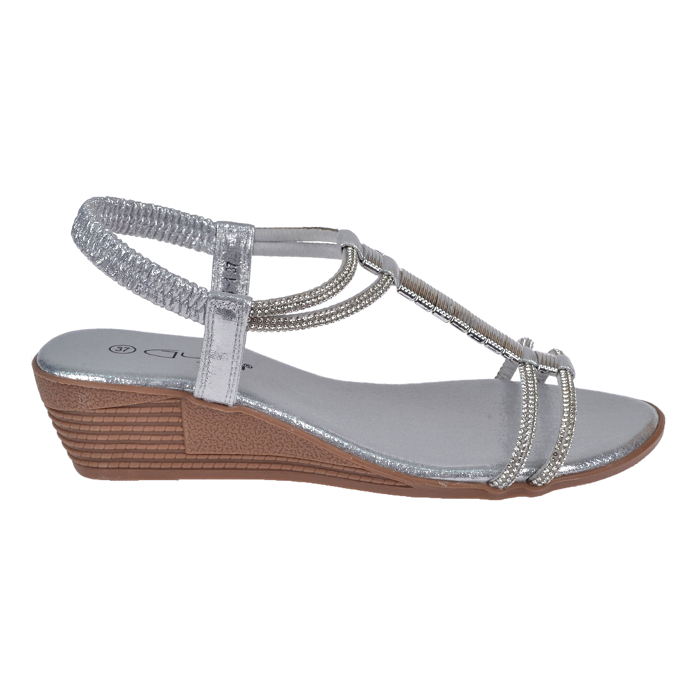 Guja Dolgu Taban Taşlı Kadın Sandalet GJ-1451 GÜMÜŞ