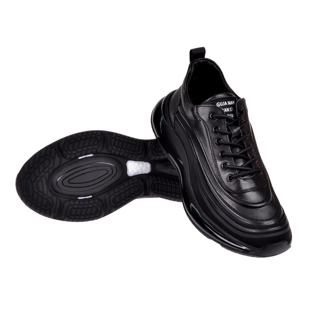 Guja Hakiki Deri Lastik Bağcıklı Erkek Spor Ayakkabı GJ-5045   SİYAH
