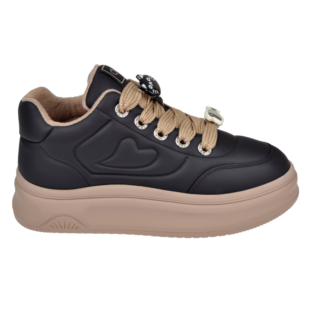 Guja İçi Polar Kadın Spor Ayakkabı Sneaker GJ-25K421 SİYAH