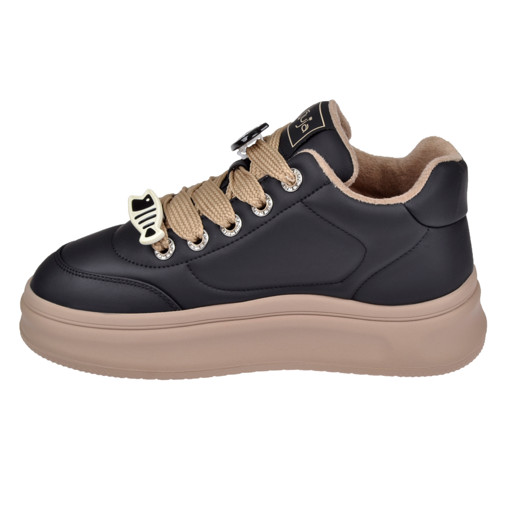 Guja İçi Polar Kadın Spor Ayakkabı Sneaker GJ-25K421 SİYAH