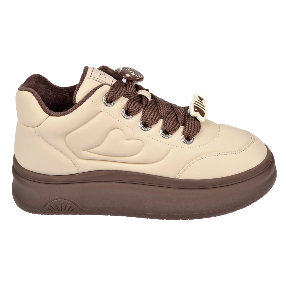 Guja İçi Polar Kadın Spor Ayakkabı Sneaker GJ-25K421 BEJ