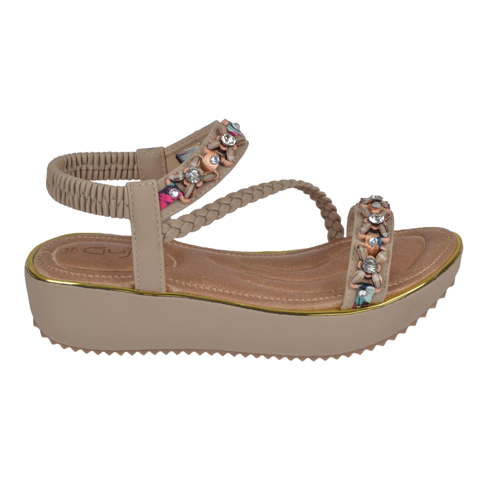 Guja Kalın Taban Taş Detaylı Kadın Sandalet GJ-1213 BEJ