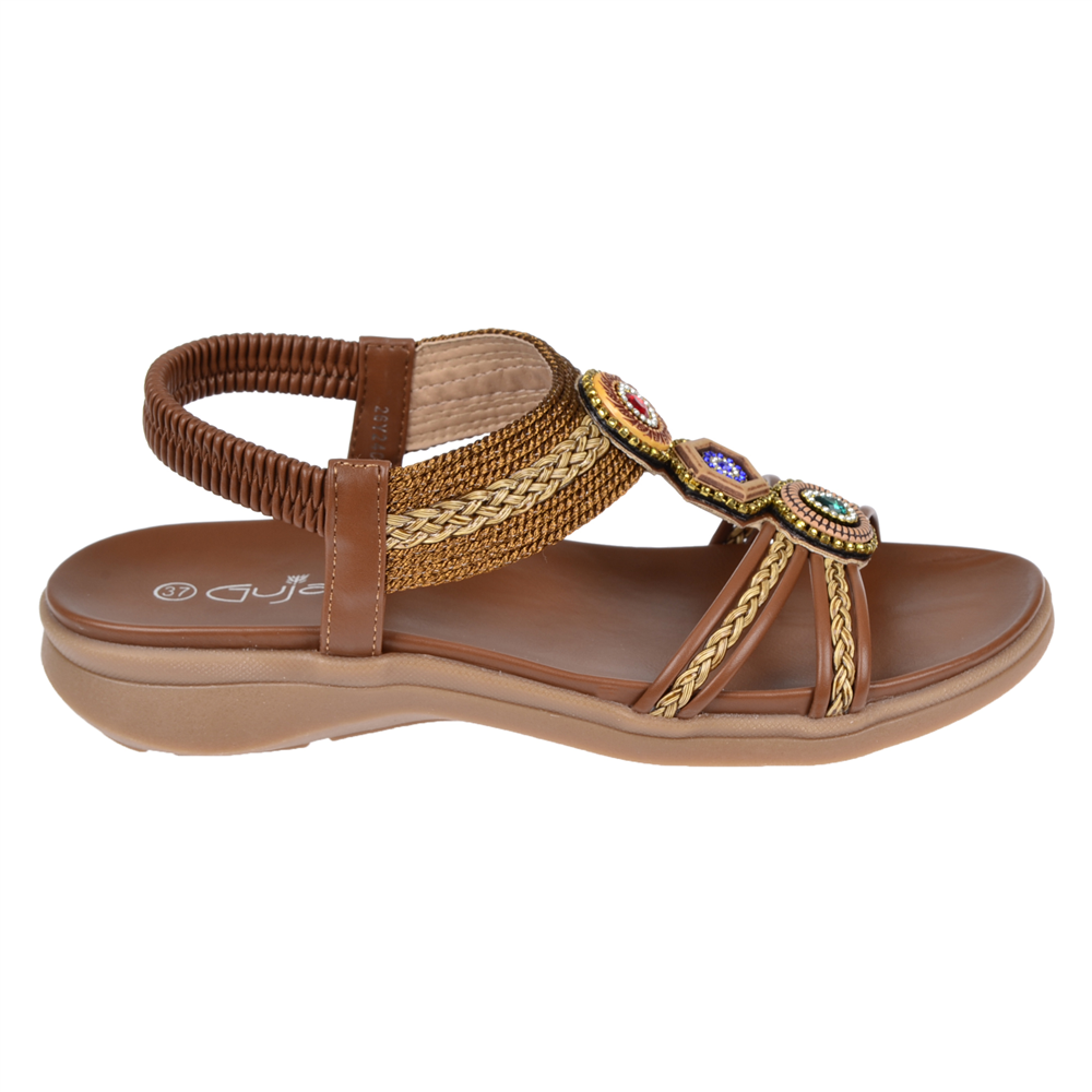 Guja Taş Detaylı Comfort Kadın Sandalet GJ-26Y24015 KAHVE