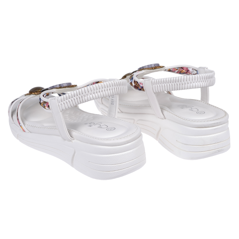 Guja Taşlı Comfort 5Cm Dolgu Taban Kadın Sandalet GJ-26Y1542 BEYAZ