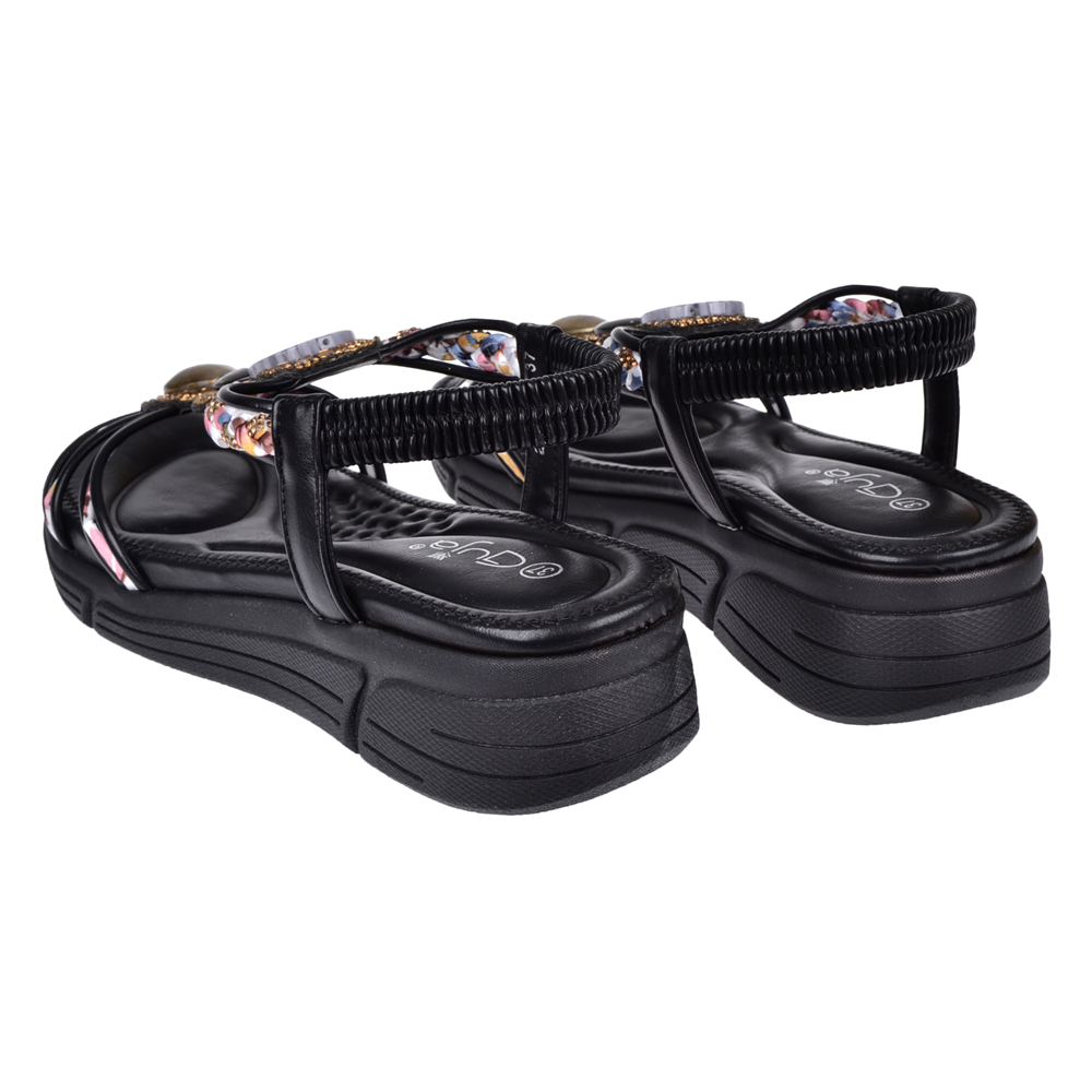 Guja Taşlı Comfort 5Cm Dolgu Taban Kadın Sandalet GJ-26Y1542 SİYAH