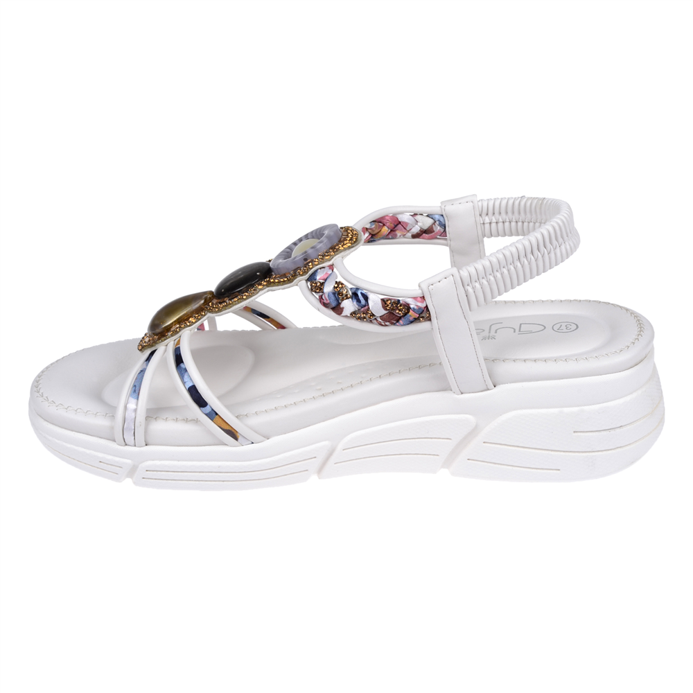 Guja Taşlı Comfort 5Cm Dolgu Taban Kadın Sandalet GJ-26Y1542 BEYAZ