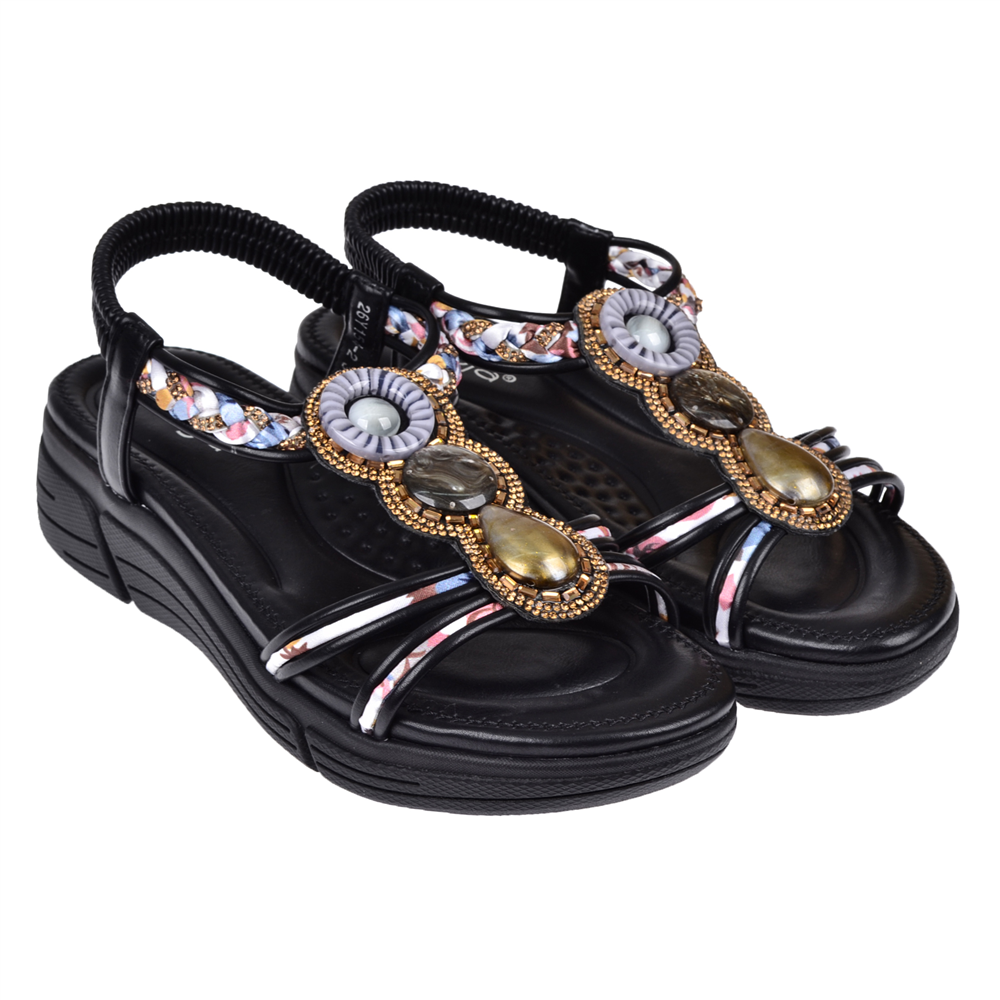 Guja Taşlı Comfort 5Cm Dolgu Taban Kadın Sandalet GJ-26Y1542 SİYAH