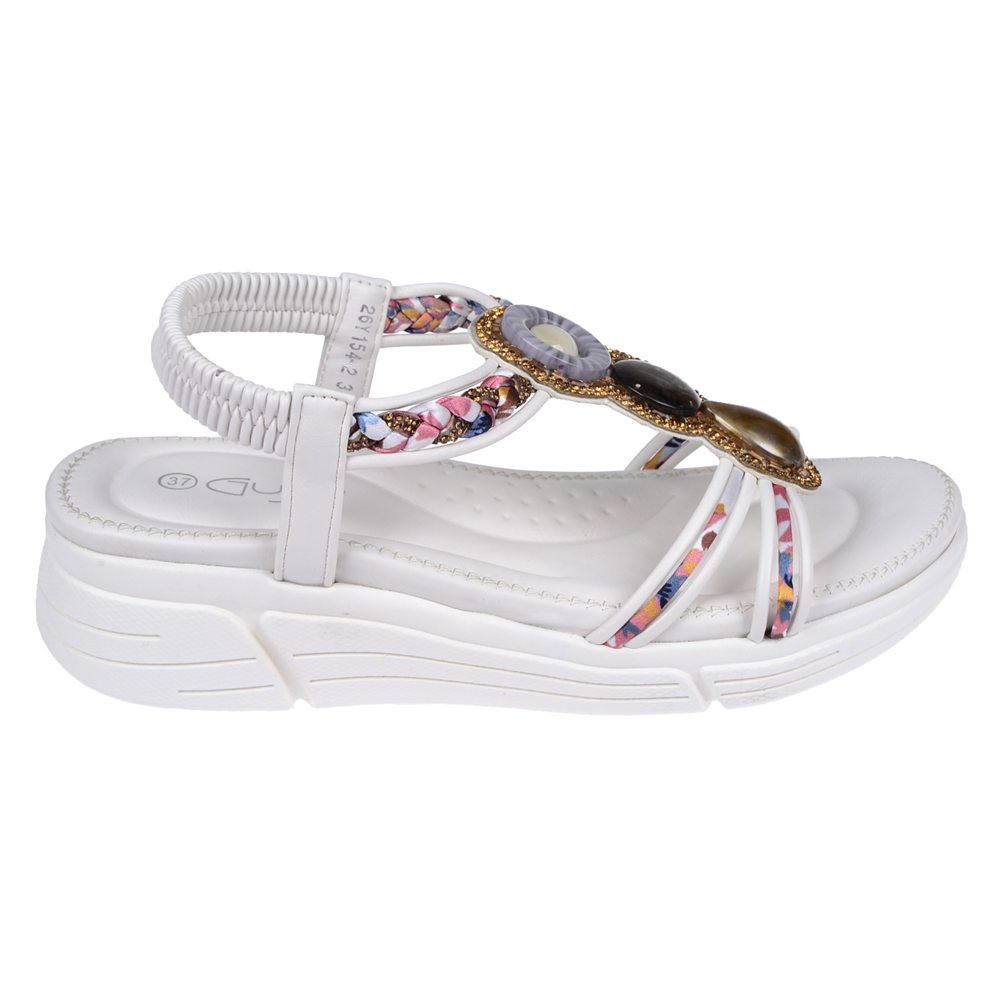 Guja Taşlı Comfort 5Cm Dolgu Taban Kadın Sandalet GJ-26Y1542 BEYAZ