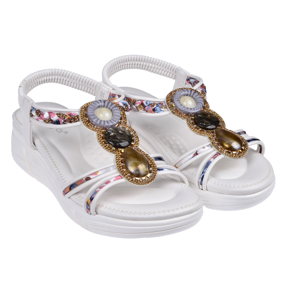 Guja Taşlı Comfort 5Cm Dolgu Taban Kadın Sandalet GJ-26Y1542 BEYAZ