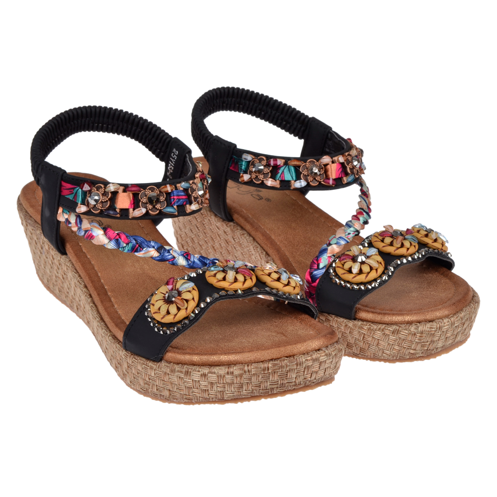 Guja Taşlı Dolgu Taban Kadın Sandalet GJ-153-2 SİYAH