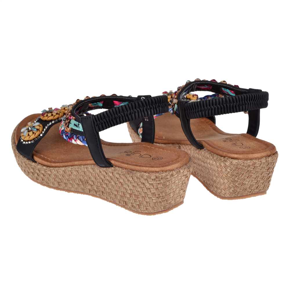 Guja Taşlı Dolgu Taban Kadın Sandalet GJ-153-2 SİYAH