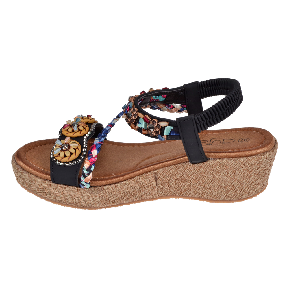 Guja Taşlı Dolgu Taban Kadın Sandalet GJ-153-2 SİYAH