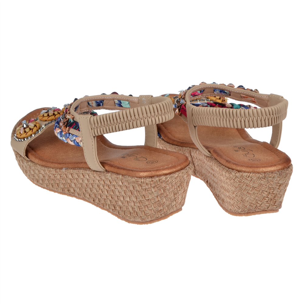 Guja Taşlı Dolgu Taban Kadın Sandalet GJ-153-2 BEJ