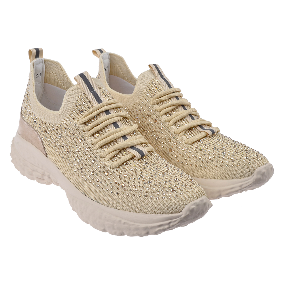 Guja Taşlı Triko Kadın Spor Ayakkabı Sneaker GJ-320 BEJ