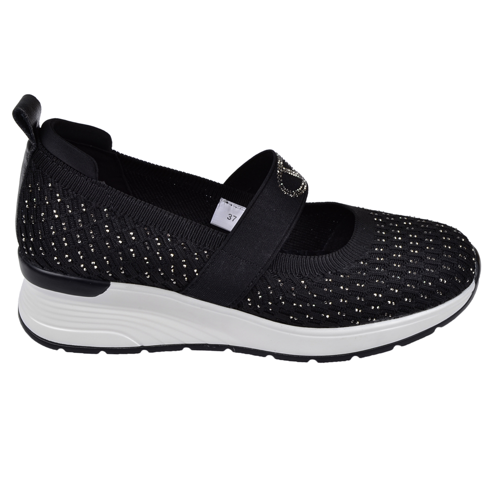 Guja Taşlı Üzeri Lastikli Triko Kadın Spor Ayakkabı Sneaker GJ-26Y3052 SİYAH