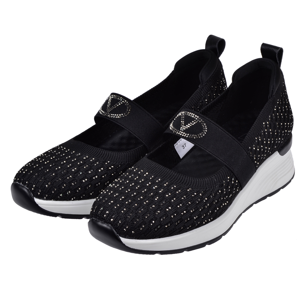 Guja Taşlı Üzeri Lastikli Triko Kadın Spor Ayakkabı Sneaker GJ-26Y3052 SİYAH