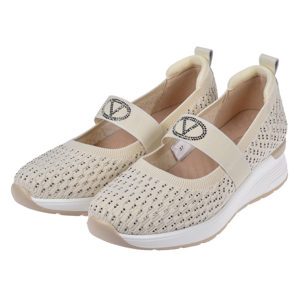 Guja Taşlı Üzeri Lastikli Triko Kadın Spor Ayakkabı Sneaker GJ-26Y3052 BEJ