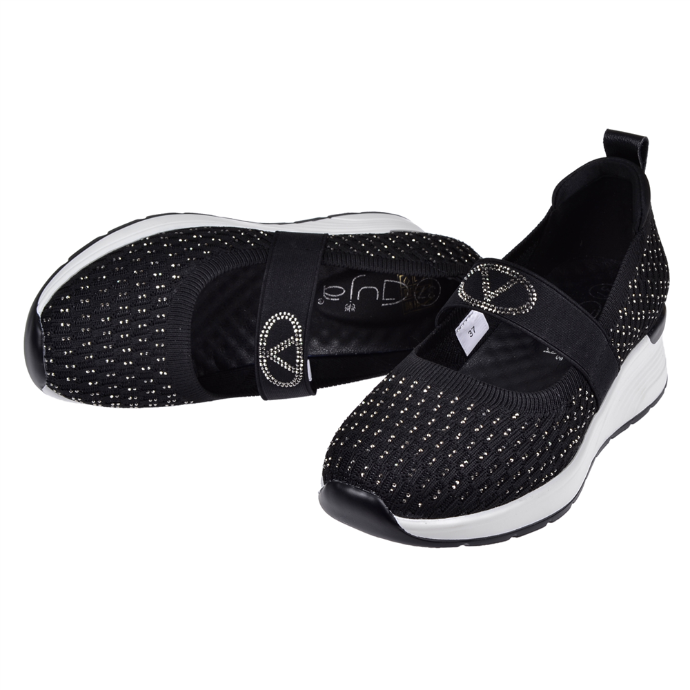 Guja Taşlı Üzeri Lastikli Triko Kadın Spor Ayakkabı Sneaker GJ-26Y3052 SİYAH