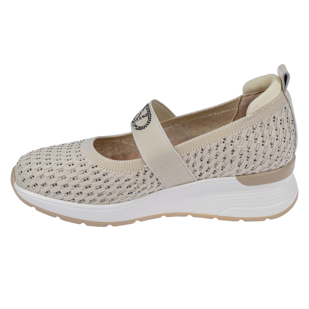 Guja Taşlı Üzeri Lastikli Triko Kadın Spor Ayakkabı Sneaker GJ-26Y3052 BEJ