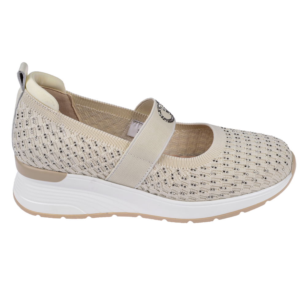 Guja Taşlı Üzeri Lastikli Triko Kadın Spor Ayakkabı Sneaker GJ-26Y3052 BEJ