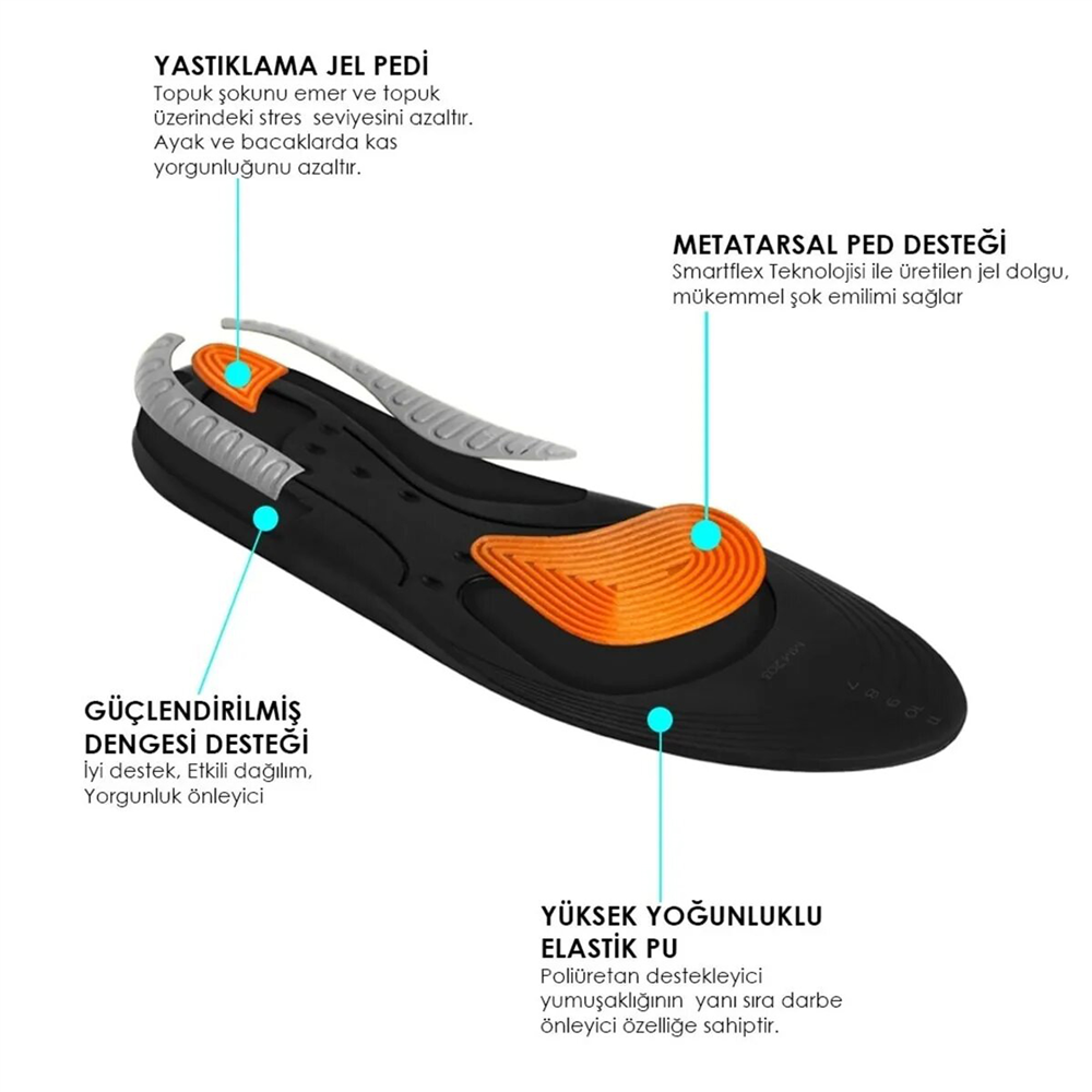 Ortosole Ark ve Jel Destekli Ortopedik Erkek Spor Tabanlığı 203-MM-STANDART