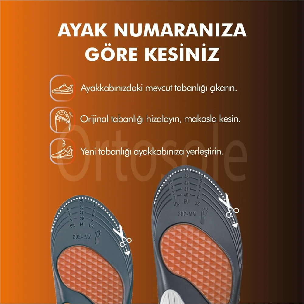 Ortosole Ark Ve Jel Destekli ,Zorlu Arazi Ve Tırmanışlar İçin Ortopedik Erkek Tabanlık 202-MM   STANDART