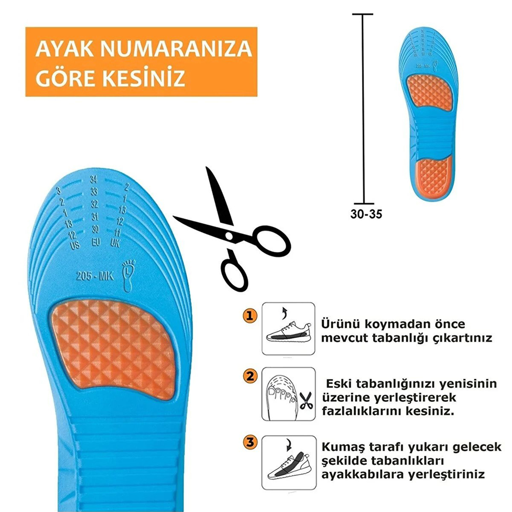 Ortosole Darbe Emici Memory Foam Çocuk Ayakkabı Tabanlığı 205-MK-