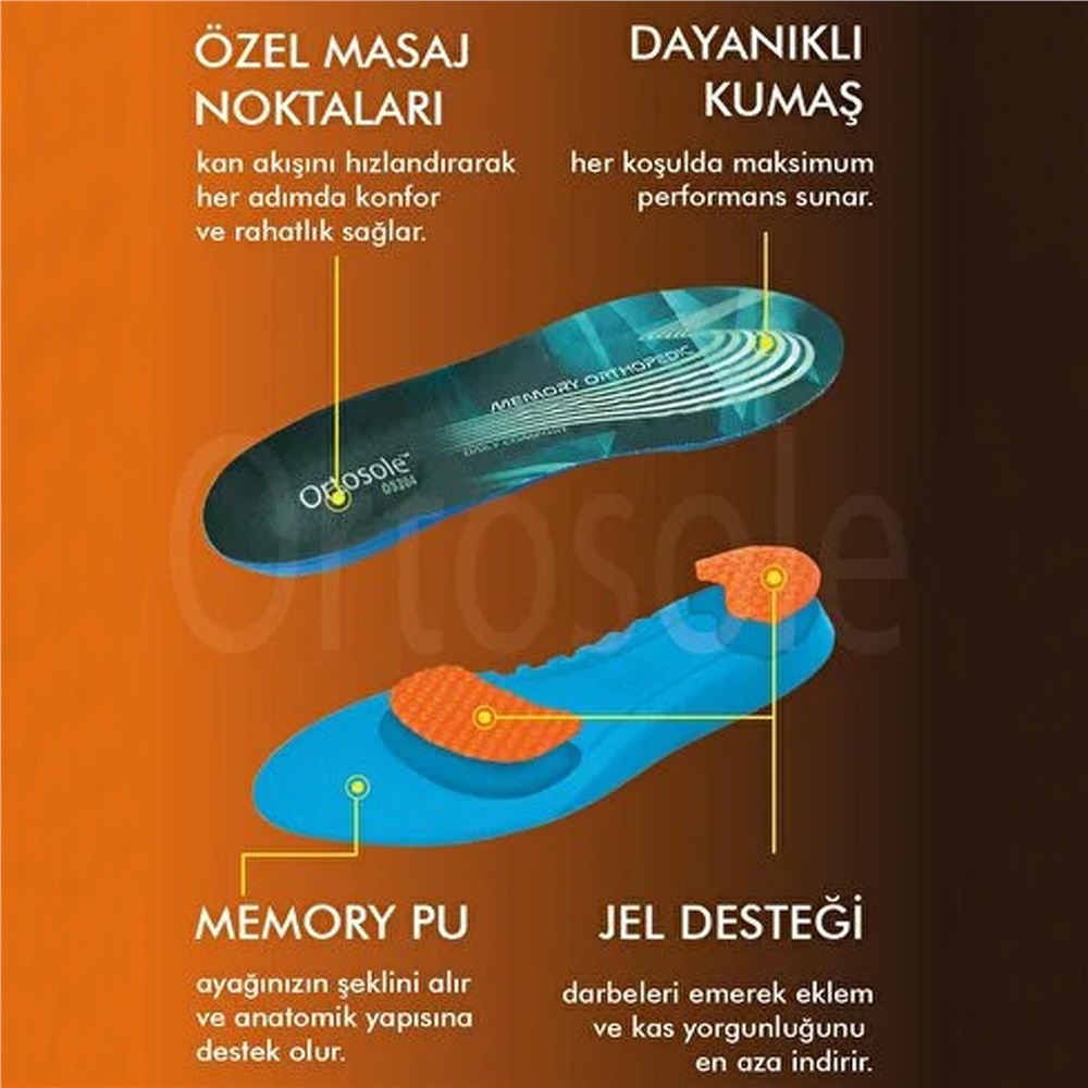 Ortosole Memory Ve Jel Ortopedik, Masaj Etkili Günlük Kadın Tabanlık 204-MW   STANDART