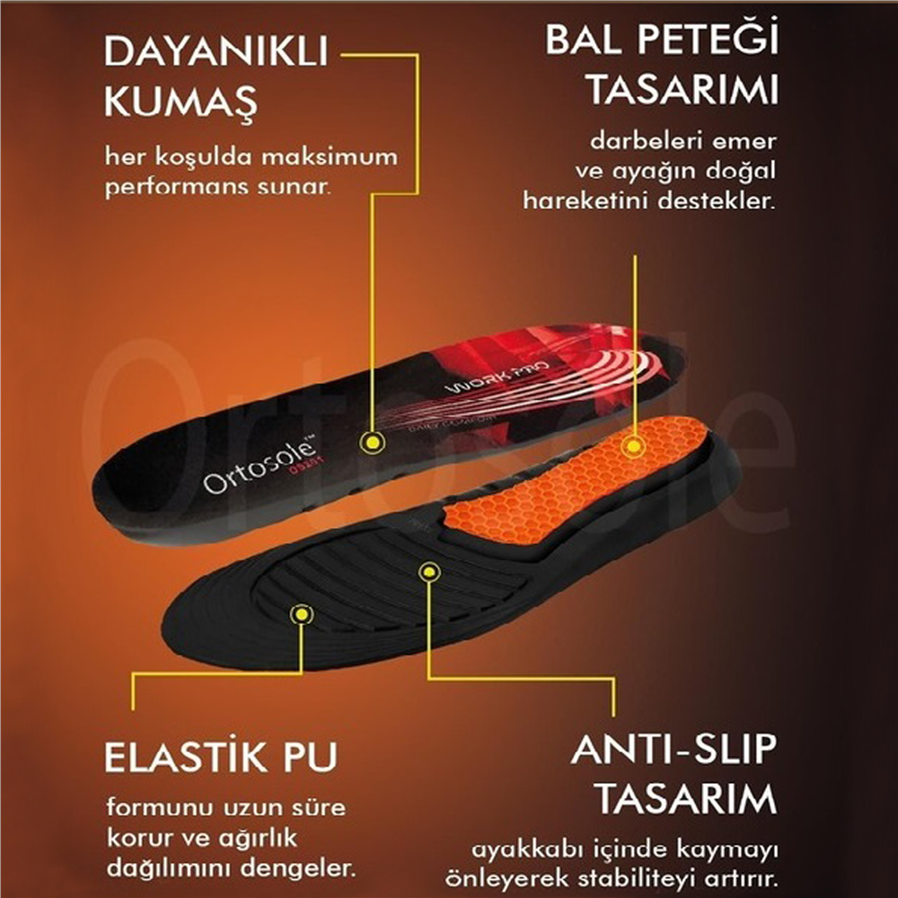 Ortosole Yumuşak Jel Destekli İş Ayakkabıları Ve Botlar İçin Kadın Tabanlık 201-MW   STANDART