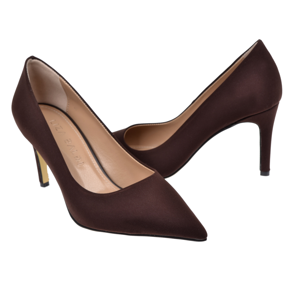 Pullman 8 Cm İnce Topuk Kadın Stiletto PL-89GV   KAHVE SATEN