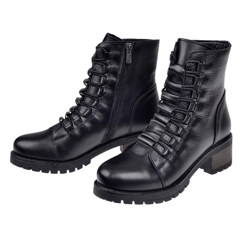 Pullman Hakiki Deri Alçak Topuklu Kadın Bot VOY-7282   SİYAH