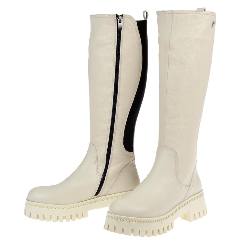 Pullman Hakiki Deri Arkası Lastikli Kadın Çizme MX-ZMB-202   BEJ