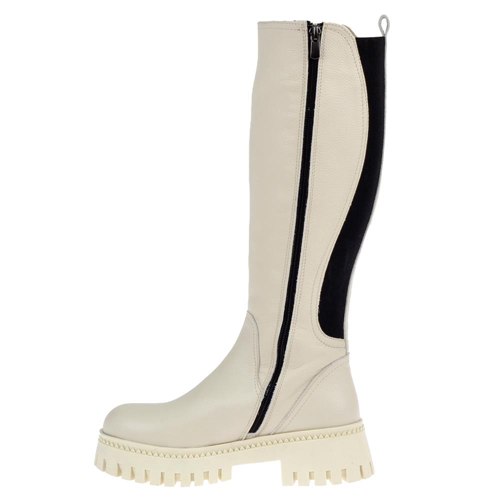 Pullman Hakiki Deri Arkası Lastikli Kadın Çizme MX-ZMB-202   BEJ