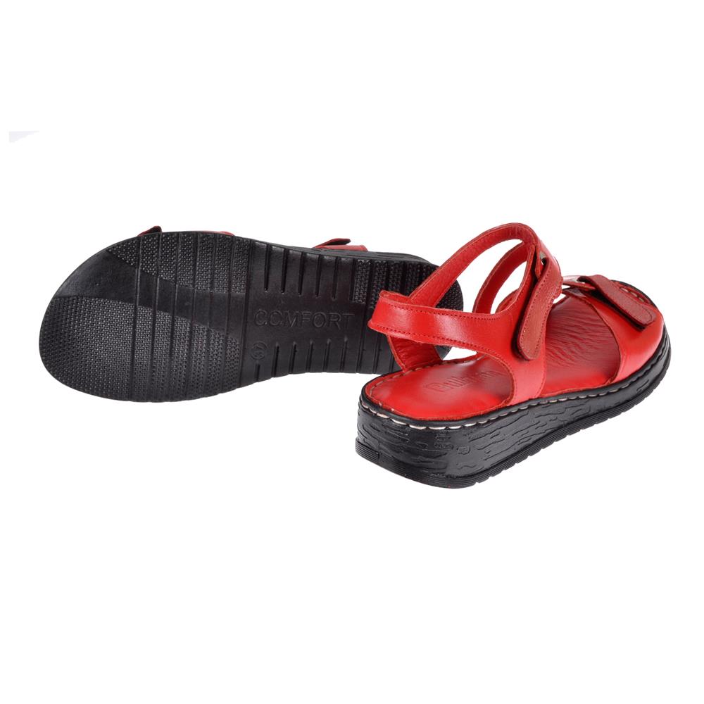 Pullman Hakiki Deri Comfort Kadın Sandalet PLM-7   KIRMIZI