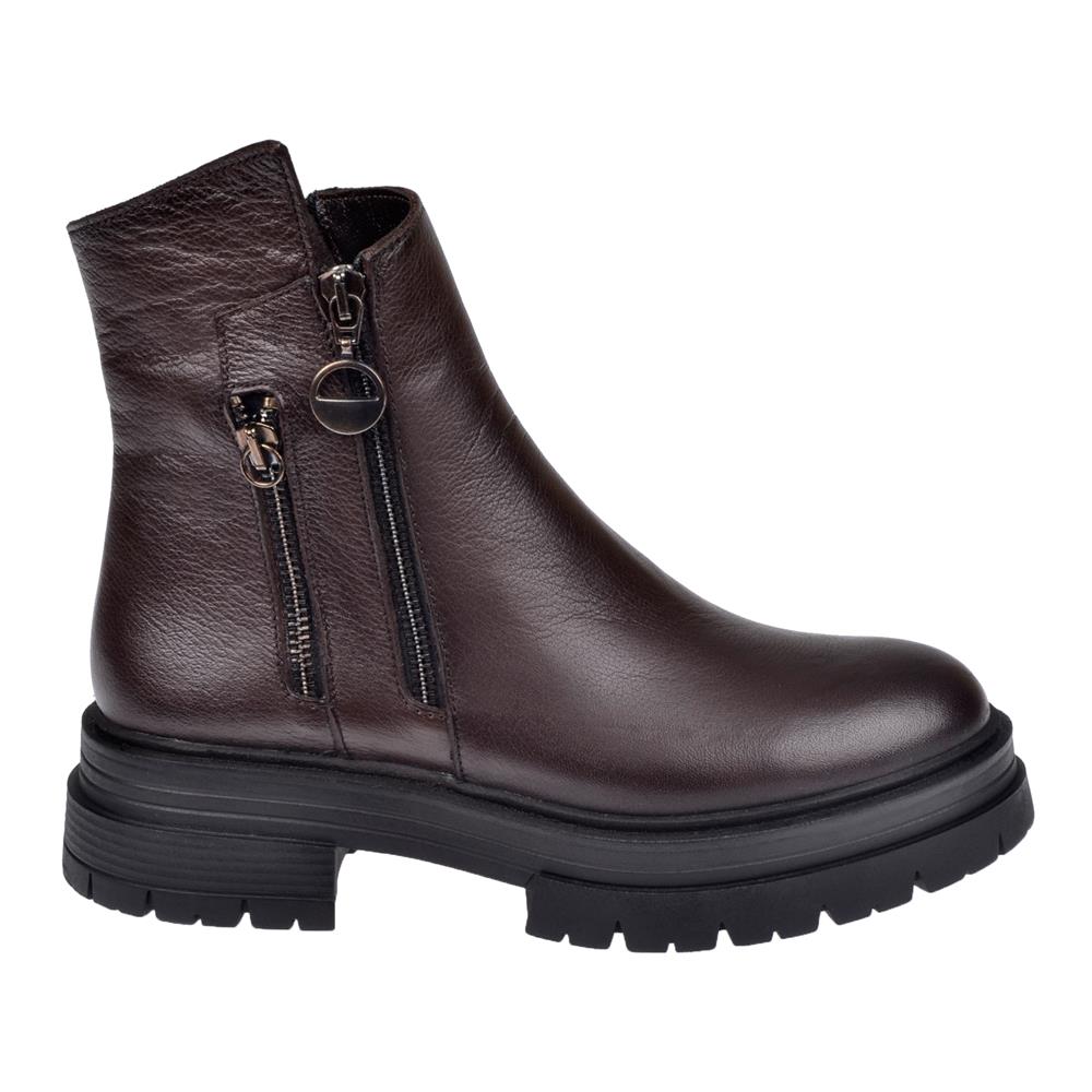 Pullman Hakiki Deri Fermuarlı Kadın Bot SK-26255   KAHVE