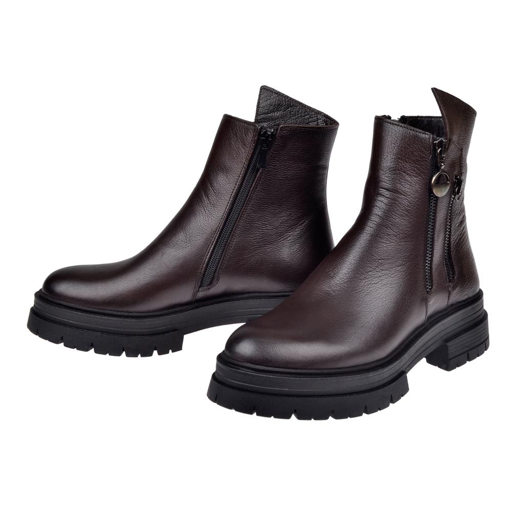 Pullman Hakiki Deri Fermuarlı Kadın Bot SK-26255   KAHVE