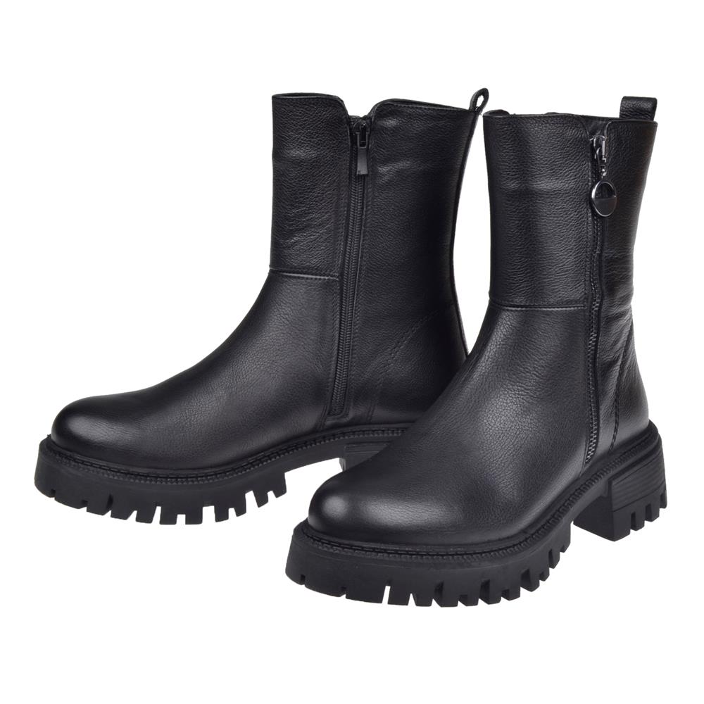 Pullman Hakiki Deri Fermuarlı Kadın Bot SK-23782   SİYAH