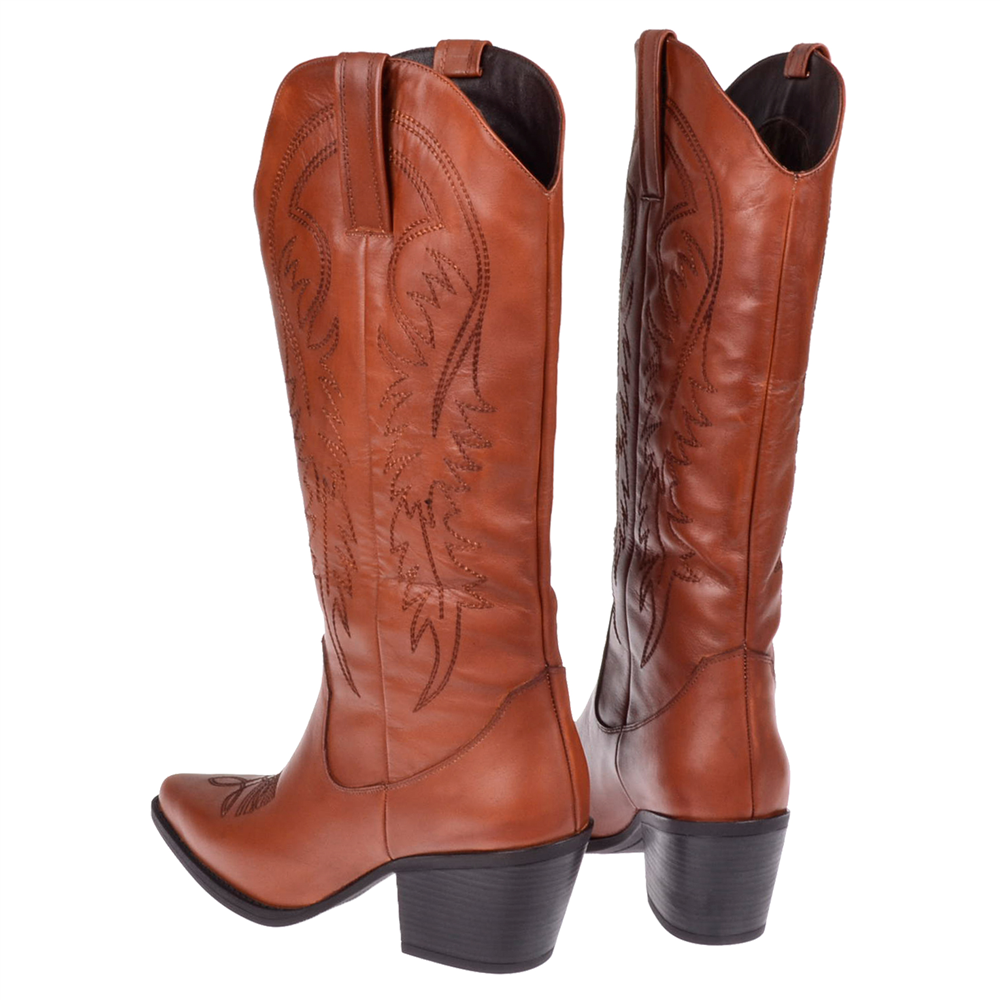 Pullman Hakiki Deri İşlemeli Western Kadın Çizme PLM-011-TABA