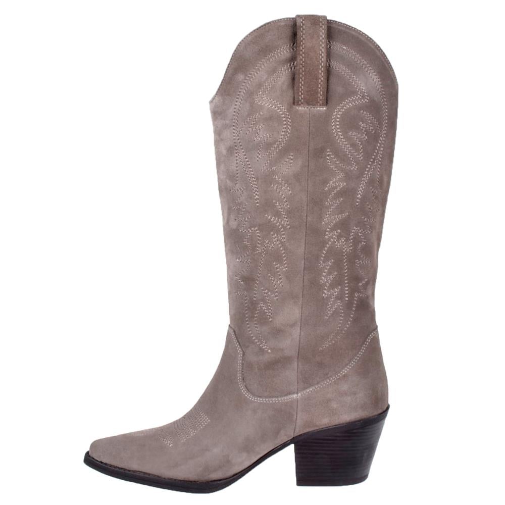 Pullman Hakiki Deri İşlemeli Western Kadın Çizme PLM-011   VİZON SÜET