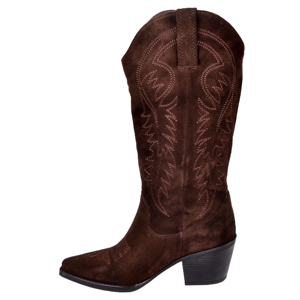 Pullman Hakiki Deri İşlemeli Western Kadın Çizme PLM-011   KAHVE SÜET