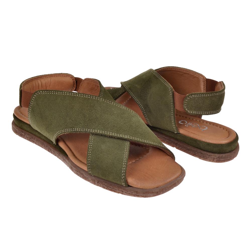 Pullman Hakiki Deri Kadın Sandalet PLM-706   YEŞİL SÜET